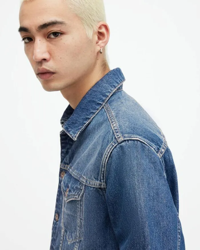 Hebden Denim Trucker Jacket Indigo Blue Men AllSaints Jackets and Coats