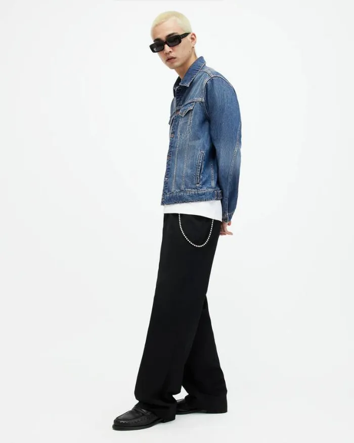 Hebden Denim Trucker Jacket Indigo Blue Men AllSaints Jackets and Coats