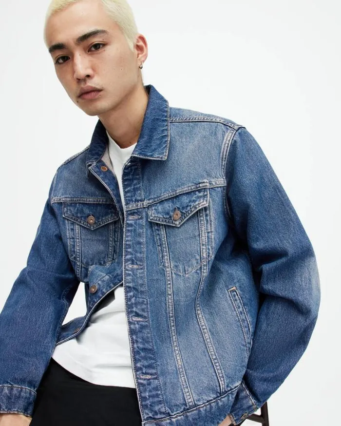 Hebden Denim Trucker Jacket Indigo Blue Men AllSaints Jackets and Coats