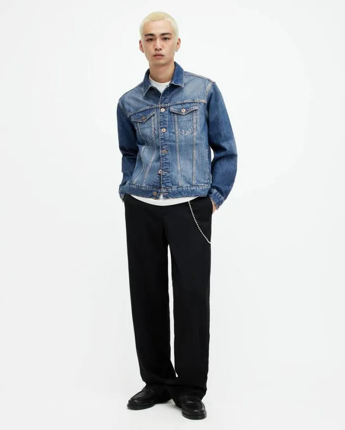 Hebden Denim Trucker Jacket Indigo Blue Men AllSaints Jackets and Coats