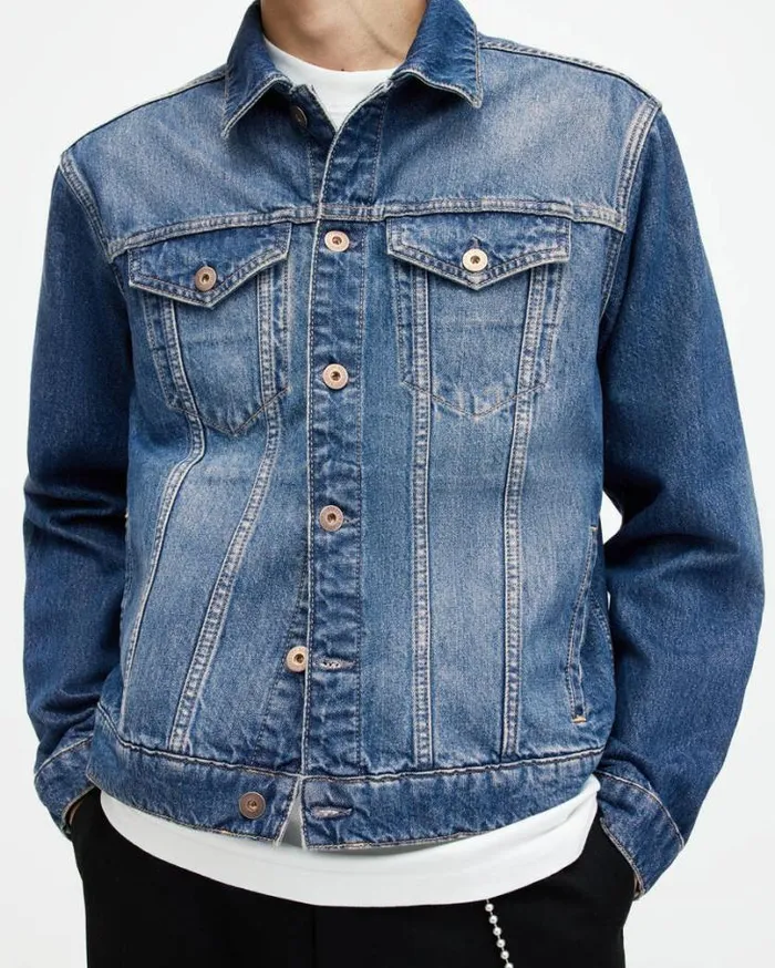 Hebden Denim Trucker Jacket Indigo Blue Men AllSaints Jackets and Coats