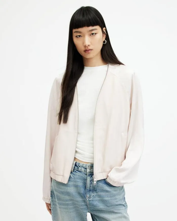 Helton Contrast Leather Bomber Jacket Off White Women AllSaints Jackets and Coats