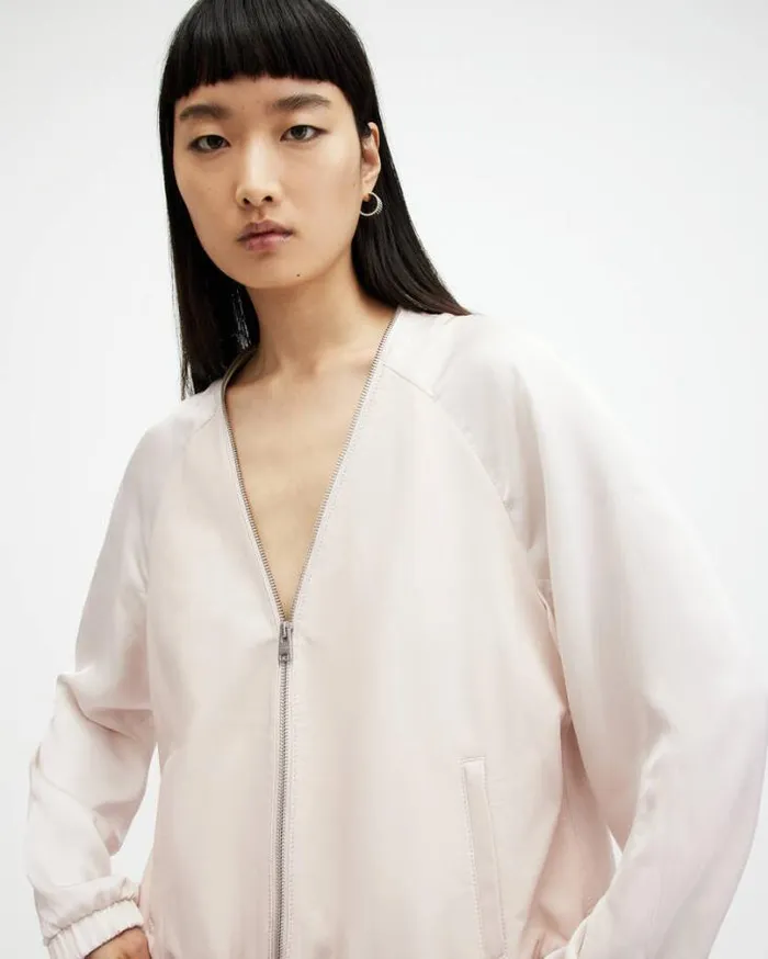 Helton Contrast Leather Bomber Jacket Off White Women AllSaints Jackets and Coats Helton Contrast Leather Bomber Jacket Off White Women AllSaints Jackets and Coats