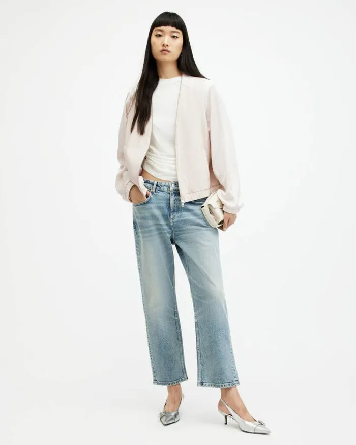 Helton Contrast Leather Bomber Jacket Off White Women AllSaints Jackets and Coats Helton Contrast Leather Bomber Jacket Off White Women AllSaints Jackets and Coats
