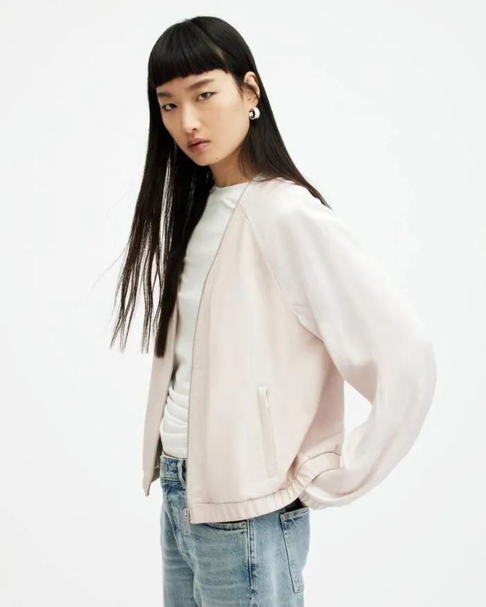 Helton Contrast Leather Bomber Jacket Off White Women AllSaints Jackets and Coats Helton Contrast Leather Bomber Jacket Off White Women AllSaints Jackets and Coats