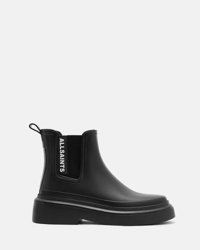Hetty Logo Rubber Ankle Boots Black Women AllSaints Shoes and Boots