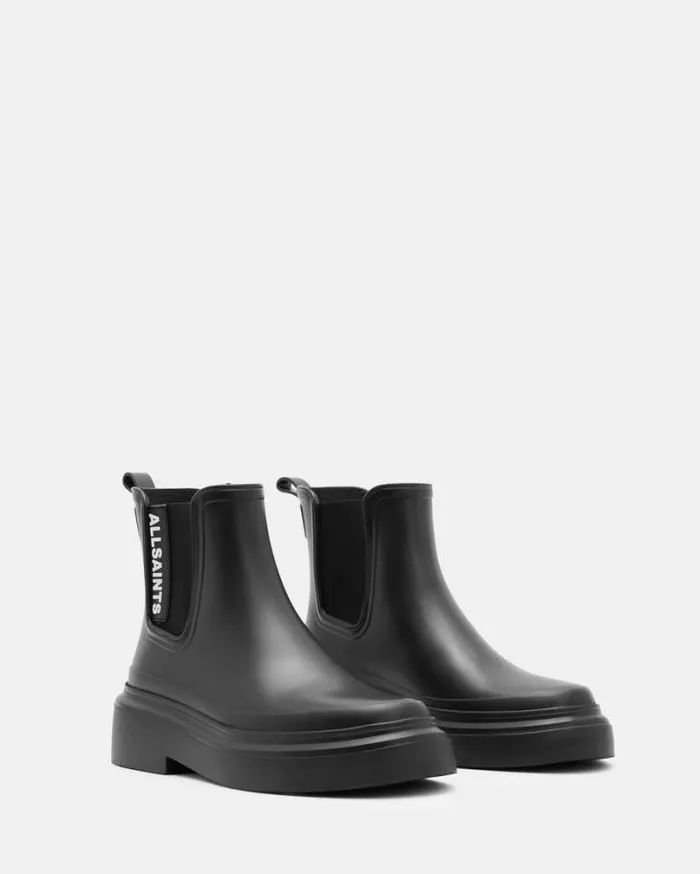 Hetty Logo Rubber Ankle Boots Black Women AllSaints Shoes and Boots