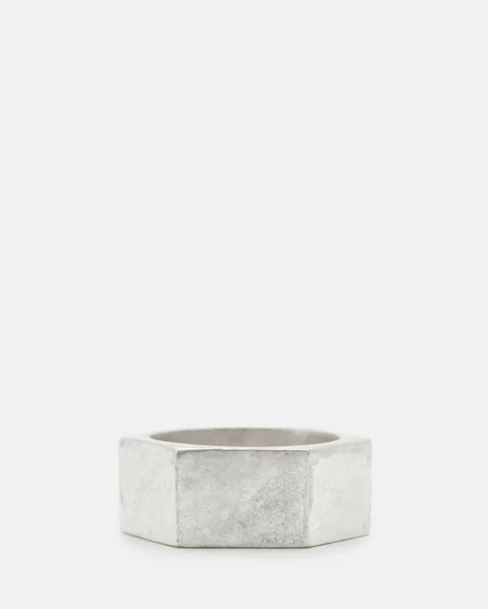 Hex Sterling Silver Bolt Ring Warm Silver Men AllSaints Jewelry
