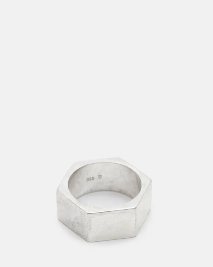 Hex Sterling Silver Bolt Ring Warm Silver Men AllSaints Jewelry