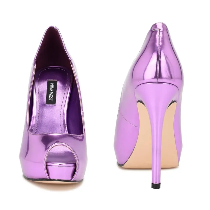 Hilare Peep Toe Pumps Purple Mirror Metallic Women Nine West Pumps Hilare Peep Toe Pumps Purple Mirror Metallic Women Nine West Pumps