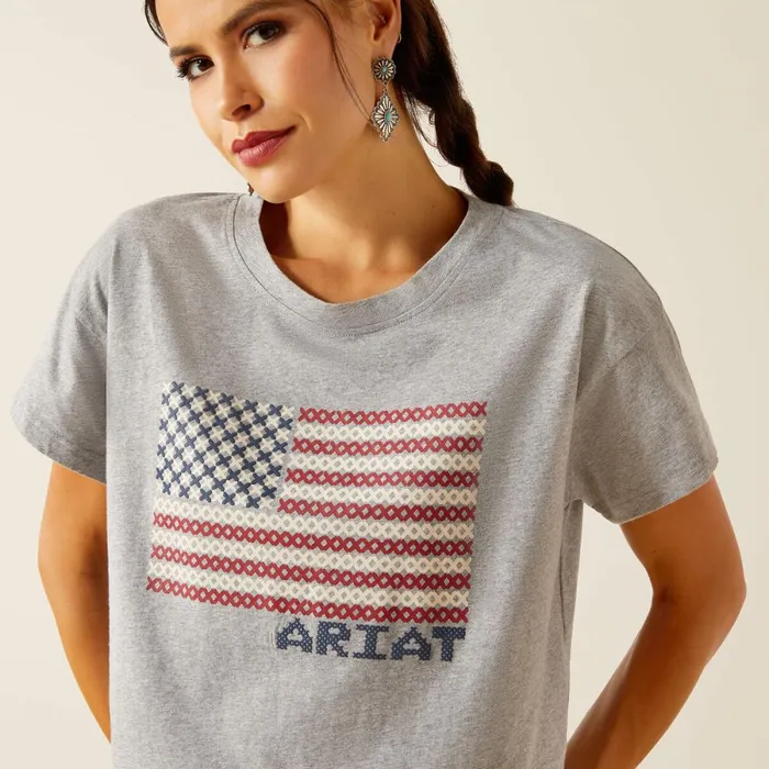 Homespun Flag TShirt Heather Grey Women Ariat TShirts and Tops Homespun Flag TShirt Heather Grey Women Ariat TShirts and Tops