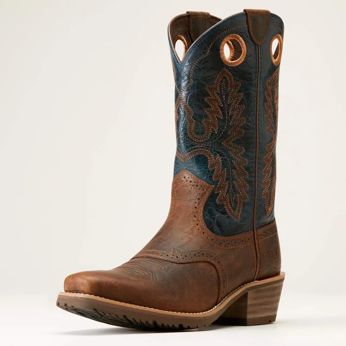 Hybrid Roughstock Square Toe Cowboy Boot Fiery Brown Crunch Men Ariat Western Boots
