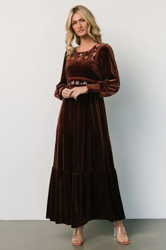 Ingrid Velvet Maxi Dress Chocolate Women Baltic Born Mother Of The Bride