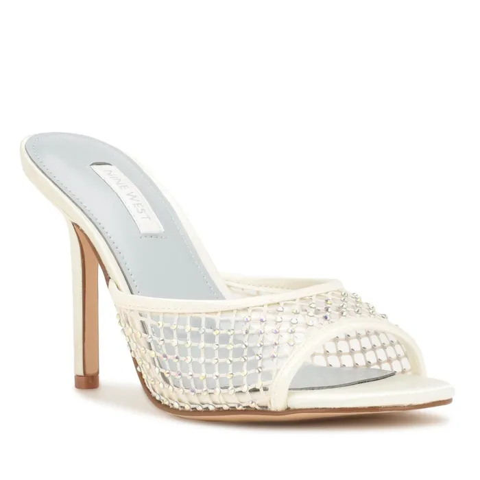 Iriep Heeled Slide Sandals Ivory Mesh Women Nine West Sandals Iriep Heeled Slide Sandals Ivory Mesh Women Nine West Sandals