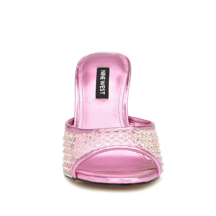 Iriep Heeled Slide Sandals Pink Metallic Mesh Women Nine West High Heels Iriep Heeled Slide Sandals Pink Metallic Mesh Women Nine West High Heels