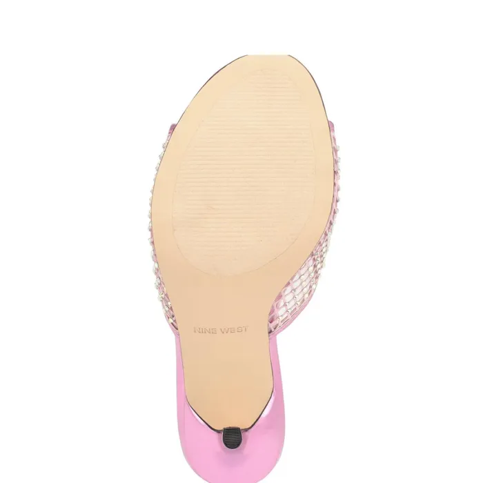 Iriep Heeled Slide Sandals Pink Metallic Mesh Women Nine West High Heels Iriep Heeled Slide Sandals Pink Metallic Mesh Women Nine West High Heels