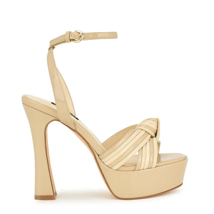Irna Platform Ankle Strap Knotted Sandals Light Natural Patent Women Nine West Heeled