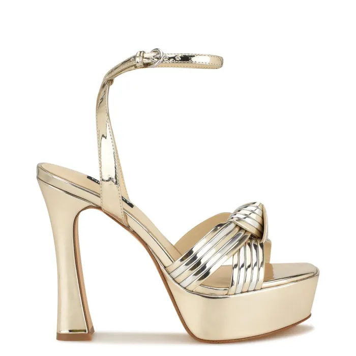 Irna Platform Ankle Strap Knotted Sandals Platino Women Nine West High