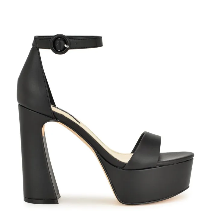 Ivana Ankle Strap Sandals Black Women Nine West Heeled