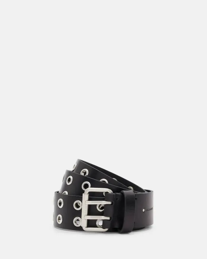 Ivanna Metal Tip Leather Eyelet Belt Blackantq Nickel Women AllSaints Leather Belts