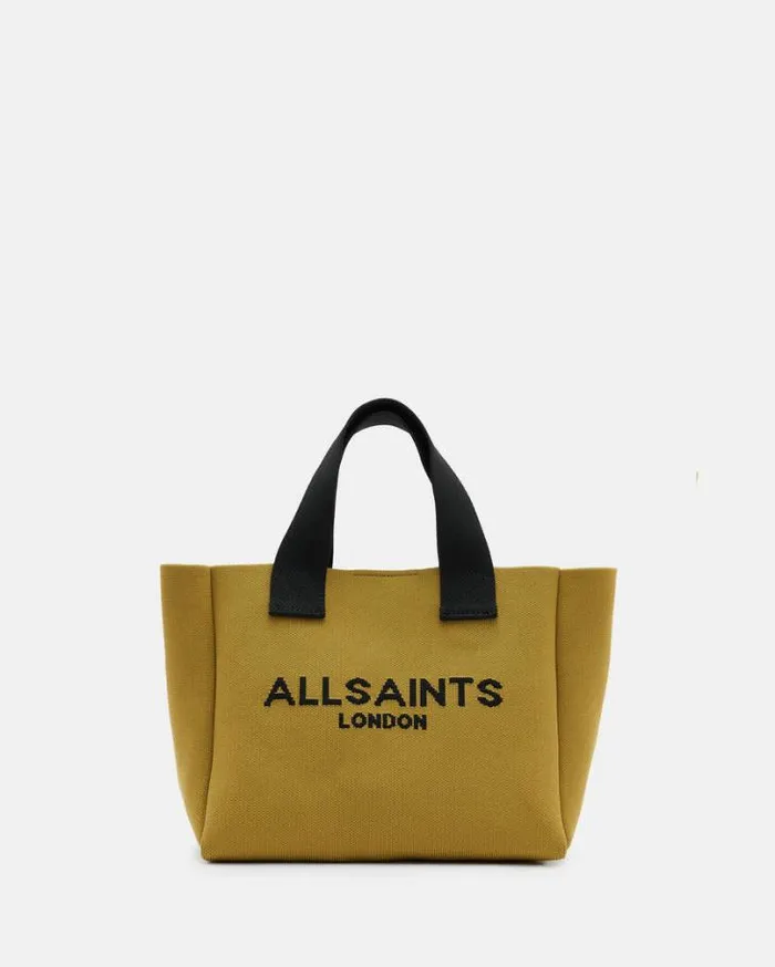 Izzy Logo Print Knitted Mini Tote Bagg Sap Green Women AllSaints Handbags and Wallets