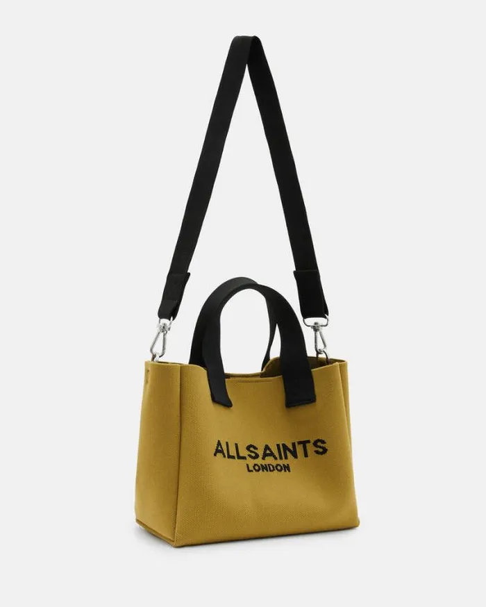 Izzy Logo Print Knitted Mini Tote Bagg Sap Green Women AllSaints Handbags and Wallets Izzy Logo Print Knitted Mini Tote Bagg Sap Green Women AllSaints Handbags and Wallets