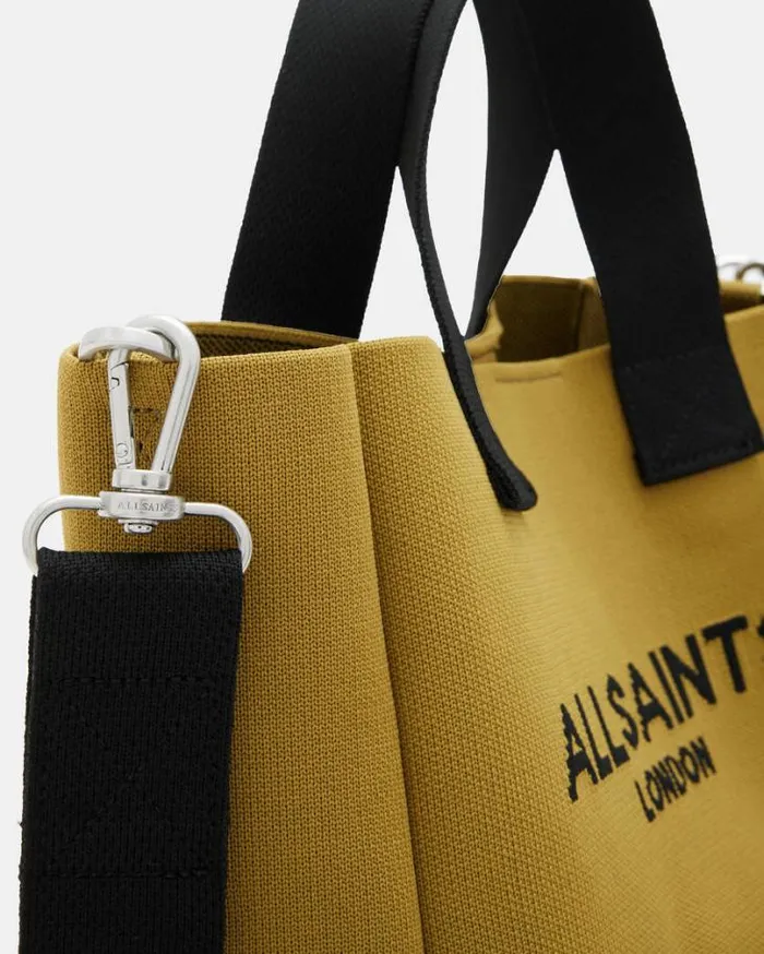Izzy Logo Print Knitted Mini Tote Bagg Sap Green Women AllSaints Handbags and Wallets Izzy Logo Print Knitted Mini Tote Bagg Sap Green Women AllSaints Handbags and Wallets