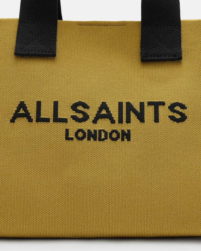 Izzy Logo Print Knitted Mini Tote Bagg Sap Green Women AllSaints Handbags and Wallets Izzy Logo Print Knitted Mini Tote Bagg Sap Green Women AllSaints Handbags and Wallets