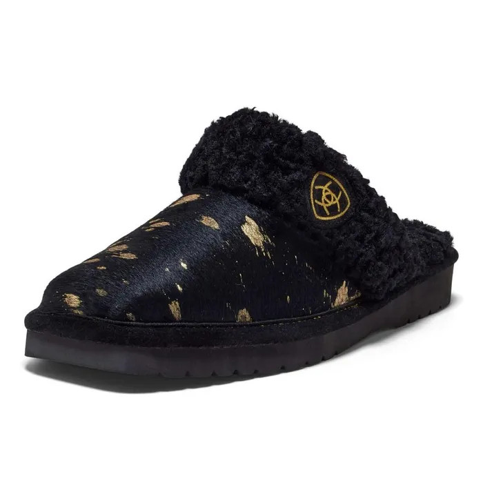 Jackie Square Toe Slipper Black Gold Hair On Women Ariat Slippers