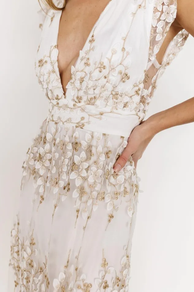 Jasmine Embossed Maxi Dress White Gold Women Baltic Born Bridal Jasmine Embossed Maxi Dress White Gold Women Baltic Born Bridal