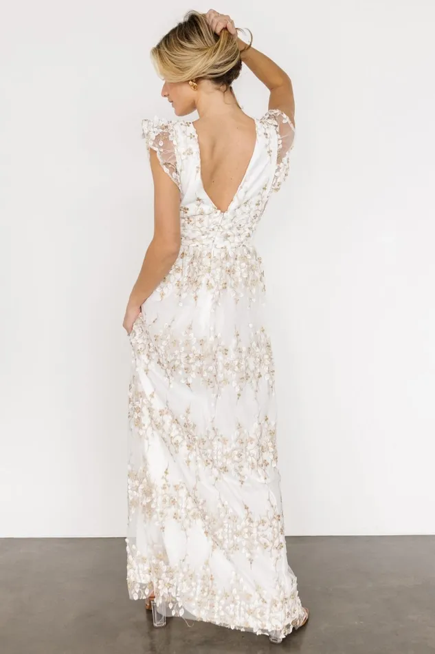 Jasmine Embossed Maxi Dress White Gold Women Baltic Born Bridal Jasmine Embossed Maxi Dress White Gold Women Baltic Born Bridal