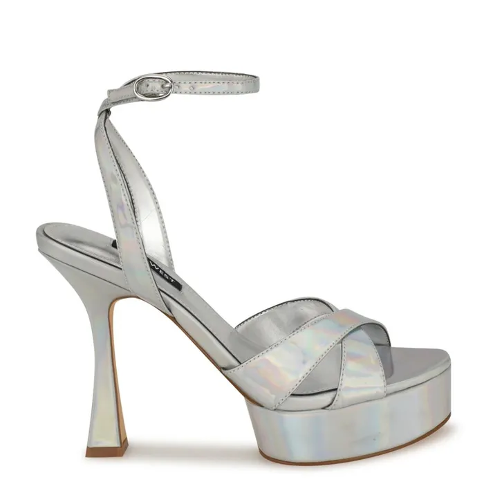 Jessie Platform Ankle Strap Sandals Silver Women Nine West Dress