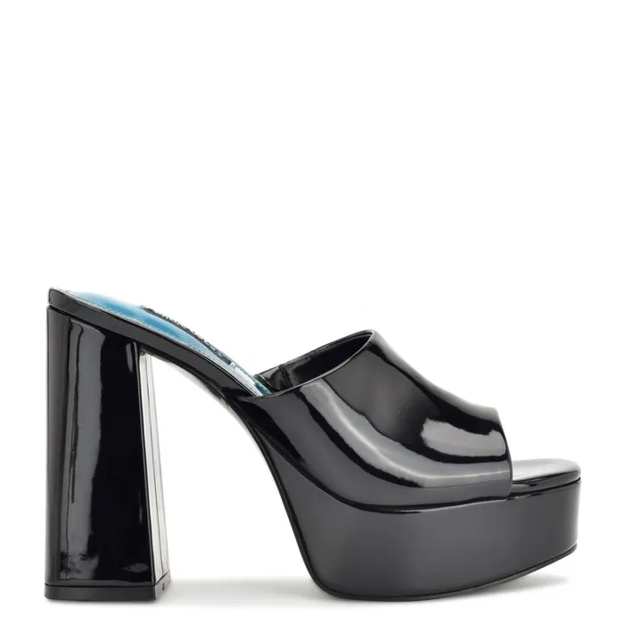 Jilie Platform Slide Sandals Black Patent Women Nine West Heeled