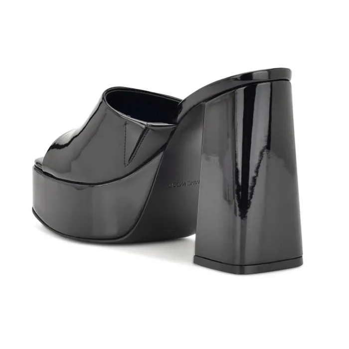 Jilie Platform Slide Sandals Black Patent Women Nine West Heeled Jilie Platform Slide Sandals Black Patent Women Nine West Heeled