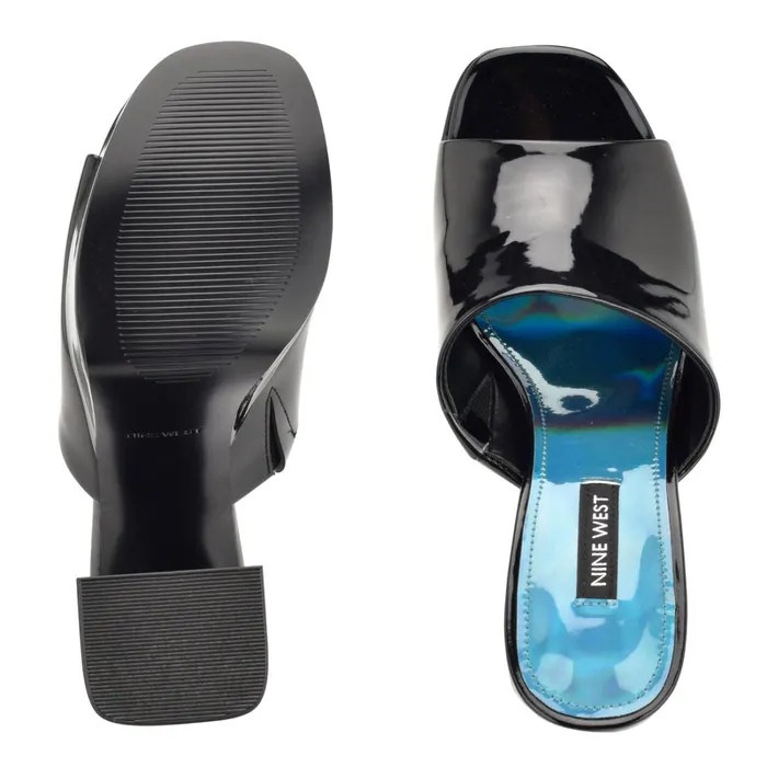 Jilie Platform Slide Sandals Black Patent Women Nine West Heeled Jilie Platform Slide Sandals Black Patent Women Nine West Heeled