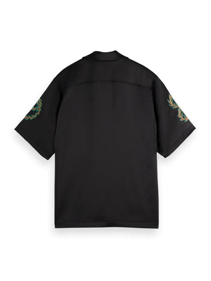 JOE JONAS X SCOTCH SODA EMBROIDERY SATEEN SS SHIRT Black Men Scotch and Soda Shirts JOE JONAS X SCOTCH SODA EMBROIDERY SATEEN SS SHIRT Black Men Scotch and Soda Shirts