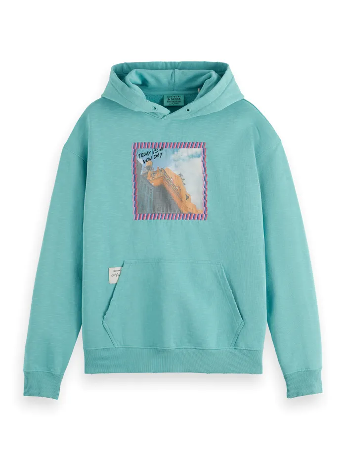 JOE JONAS X SCOTCH SODA WASHED ARTWORK HOODIE Ice Blue Men Scotch and Soda Sweatshirts and Hoodies JOE JONAS X SCOTCH SODA WASHED ARTWORK HOODIE Ice Blue Men Scotch and Soda Sweatshirts and Hoodies