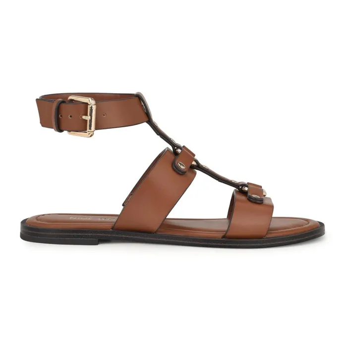 Jouise Ankle Strap Flat Sandals Brown Women Nine West Low Heel