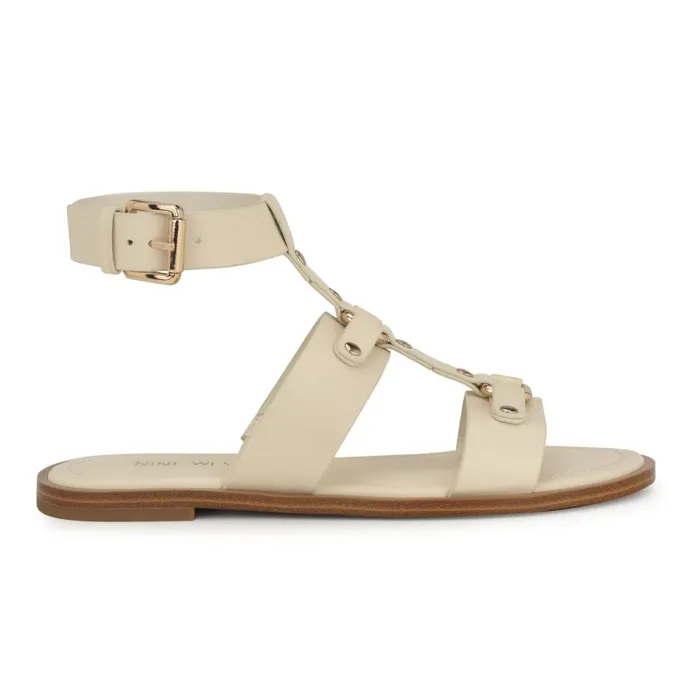Jouise Ankle Strap Flat Sandals Ivory Women Nine West Flats