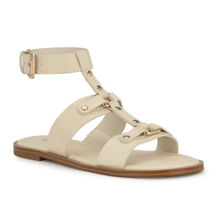 Jouise Ankle Strap Flat Sandals Ivory Women Nine West Flats Jouise Ankle Strap Flat Sandals Ivory Women Nine West Flats