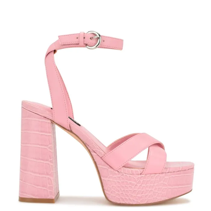 Joya Platform Sandals Pink Croco Women Nine West High Heels