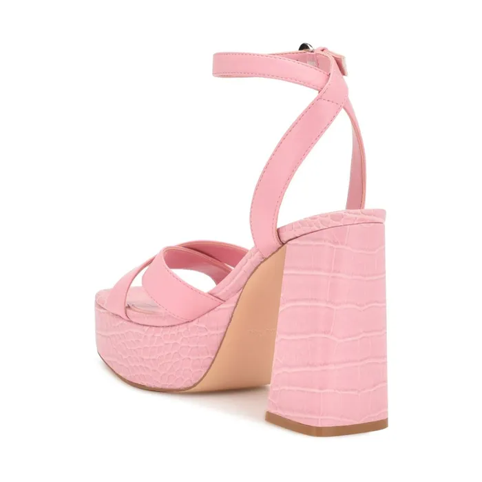 Joya Platform Sandals Pink Croco Women Nine West High Heels Joya Platform Sandals Pink Croco Women Nine West High Heels