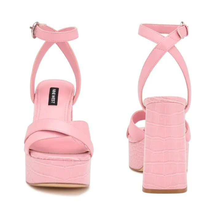 Joya Platform Sandals Pink Croco Women Nine West High Heels Joya Platform Sandals Pink Croco Women Nine West High Heels