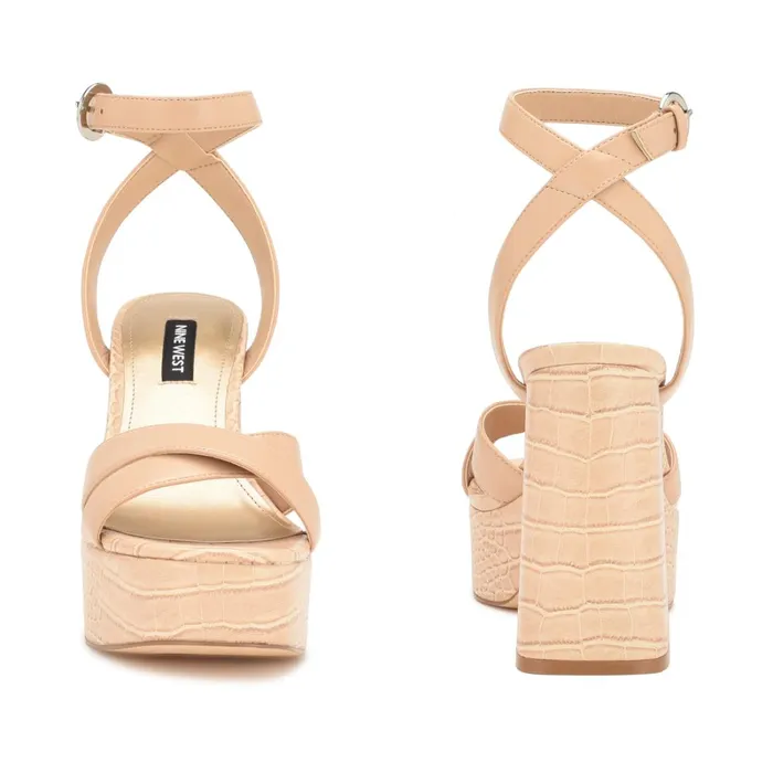 Joya Platform Sandals Warm Blush Croco Women Nine West Heeled Joya Platform Sandals Warm Blush Croco Women Nine West Heeled