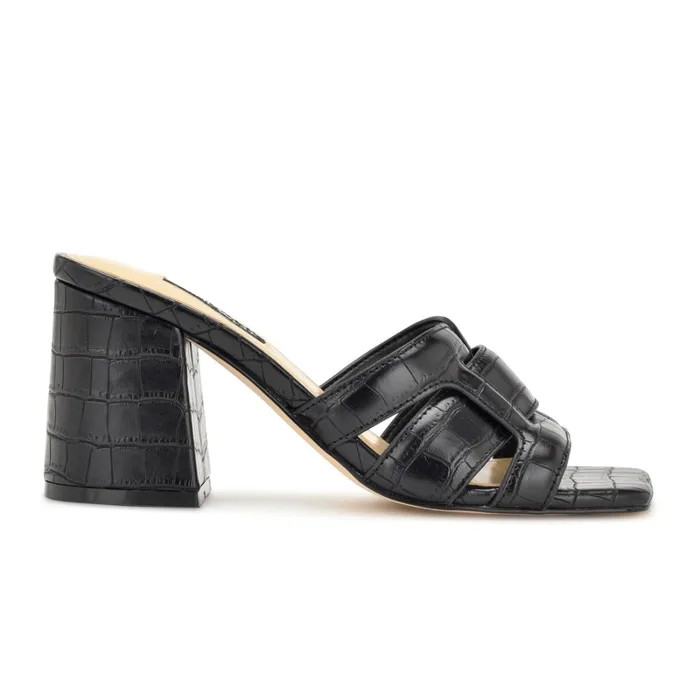 Kaelyn Heeled Slide Sandals Black Croco Women Nine West Heeled