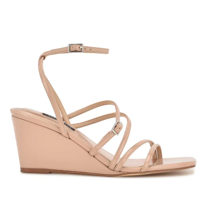 Keamer Ankle Strap Wedge Sandals Light Natural Patent Women Nine West Mid Heels
