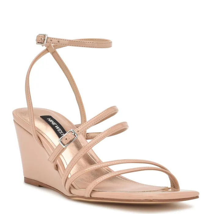 Keamer Ankle Strap Wedge Sandals Light Natural Patent Women Nine West Mid Heels