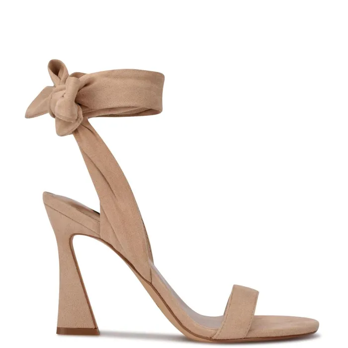 Kelsie Ankle Wrap Heeled Sandals Beige Suede Women Nine West High Heels