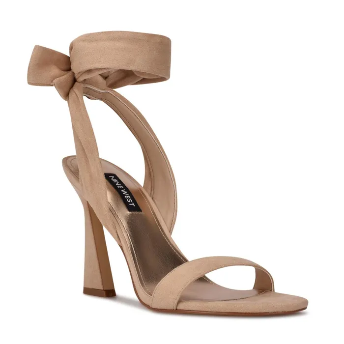 Kelsie Ankle Wrap Heeled Sandals Beige Suede Women Nine West High Heels Kelsie Ankle Wrap Heeled Sandals Beige Suede Women Nine West High Heels