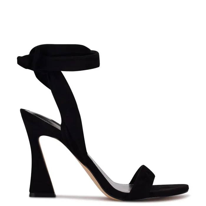Kelsie Ankle Wrap Heeled Sandals Black Suede Women Nine West High Heels